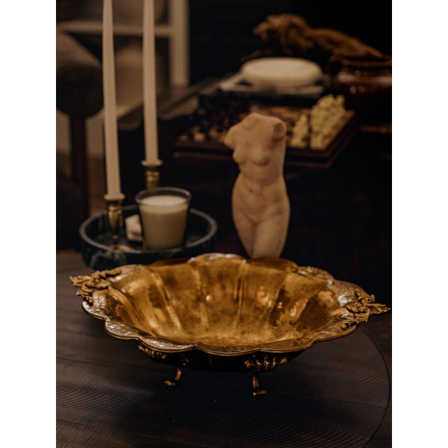 Vintage Antique Hammered Brass Rococo Revival Footed Bowl For Sale - Image 13 of 14