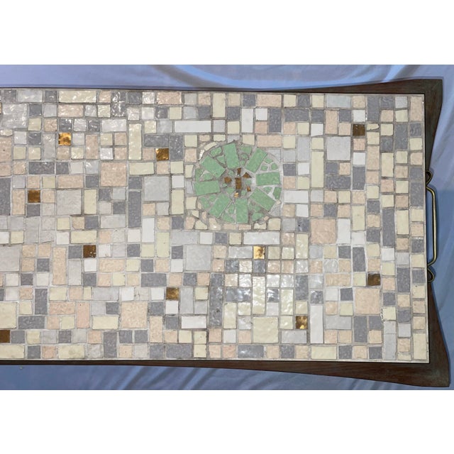 Wood Mid 20th Century Wood and Tiles Coffee Table Rectangular With Side Handles For Sale - Image 7 of 12