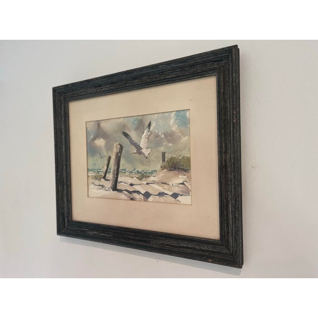 1970s J. Everett Draper Original Coastal Watercolor of Seagulls Over Beach. For Sale - Image 4 of 8