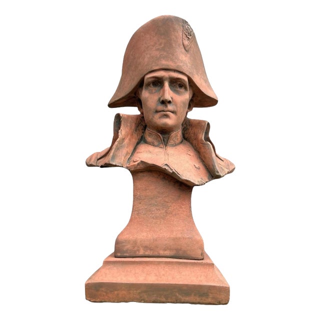 Napoleon Bonaparte Cast Stone Bust with Terracotta Finish Garden Ornament For Sale