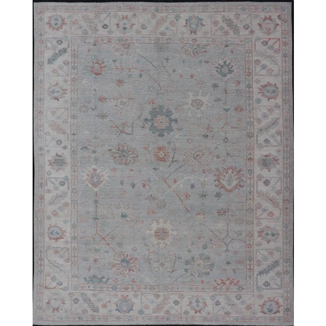 2020s Modern Tribal Oushak With Muted Background in Wool With All-Over Design For Sale - Image 12 of 12