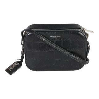 Black Crocodile Embossed Calfskin Mini Camera Bag For Sale