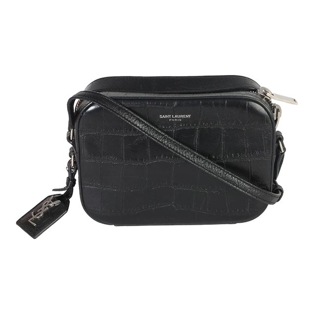 Black Crocodile Embossed Calfskin Mini Camera Bag For Sale