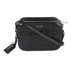 Black Crocodile Embossed Calfskin Mini Camera Bag