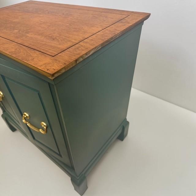 1990s 1990s Refinished Olive Green Solid Wood Accent Cabinet With Walnut Top For Sale - Image 5 of 8