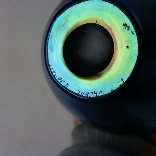 Blue Antique Steuben Blue Aurene Art Glass Vase Signed C1920 For Sale - Image 8 of 10