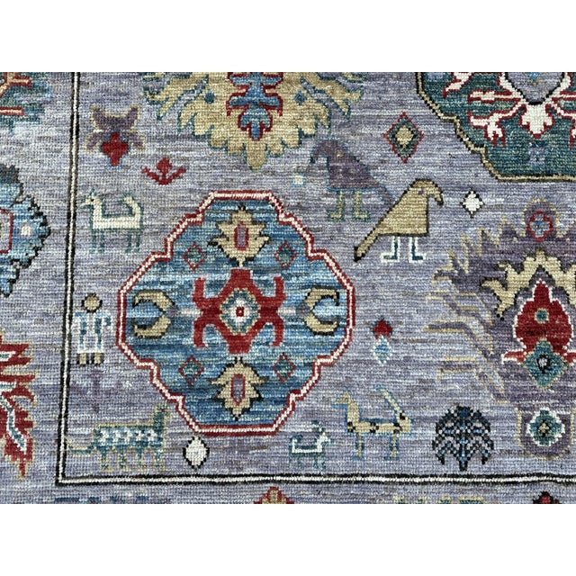 Lavender 8.4x9.7 Oushak Design Carpet With Animals, Lavender Grey For Sale - Image 8 of 11