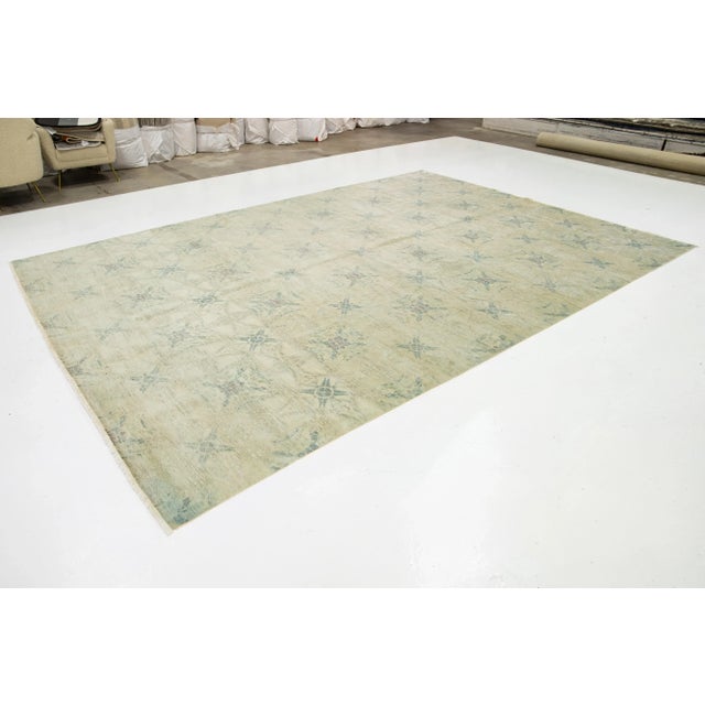 Modern Handmade Beige Modern Oushak Style Wool Rug With Allover Pattern For Sale - Image 3 of 9