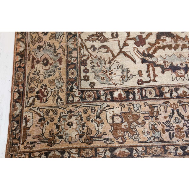 Ivory Authentic 1900s Tabriz Ivory, Blue and Brown Handmade Wool Rug For Sale - Image 8 of 8