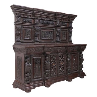 1900's Antique Monumental, English Gothic, Elizabethan Revival, Carved Oak Sideboard!! For Sale