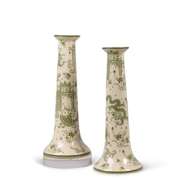 American Winterthur for Port 68 Dragon Pagoda Green Candle Holder, Set of 2 For Sale - Image 3 of 3