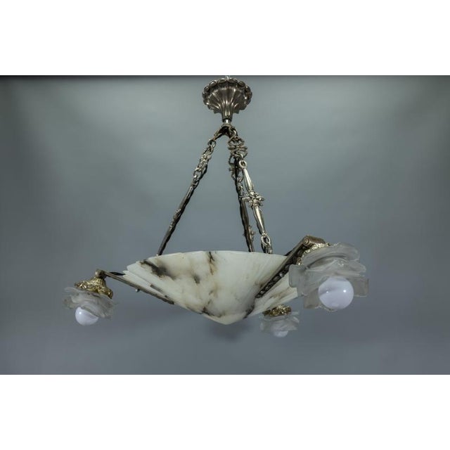Art Deco French Alabaster and Frosted Glass Four-Light Chandelier, 1920s For Sale - Image 17 of 18