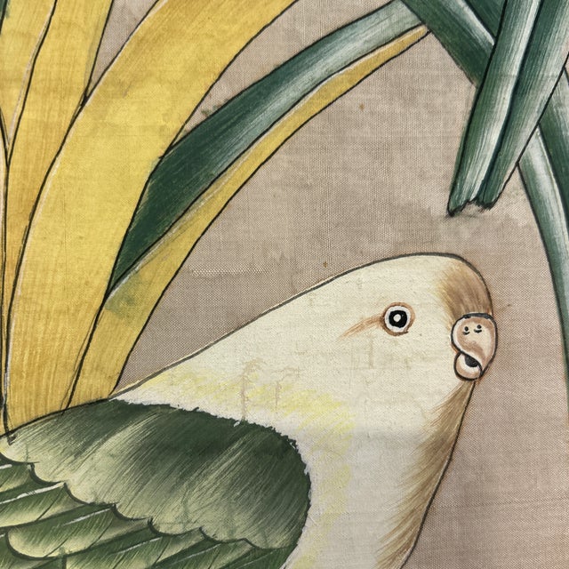 Vintage Hand Painted Silk Framed Textile Birds and Flowers For Sale - Image 9 of 12