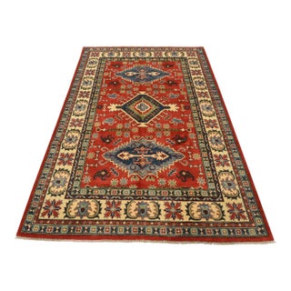 Kazak Rug 6’1” X 8’8” Red Wool Tribal Hand-Knotted Oriental Carpet For Sale