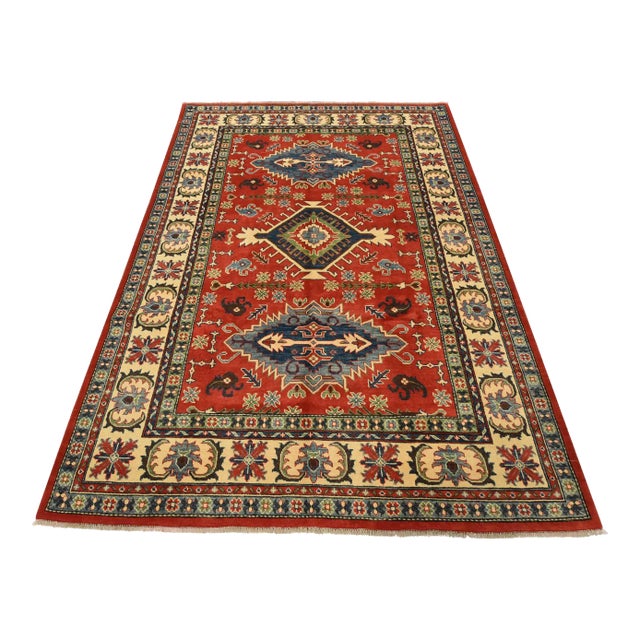 Kazak Rug 6’1” X 8’8” Red Wool Tribal Hand-Knotted Oriental Carpet For Sale