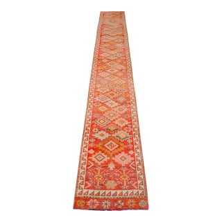 1970s Hand-Knotted Colorful Narrow Runner Hallway Rug For Sale
