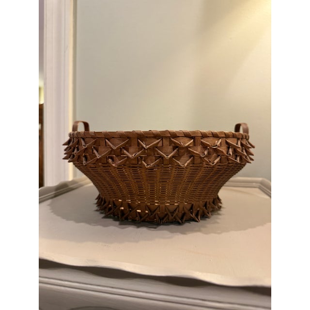 Wood Rare Early 20th Century Double Handled Porcupine Coil Curl Basket With Miniature Interior Pockets For Sale - Image 7 of 10