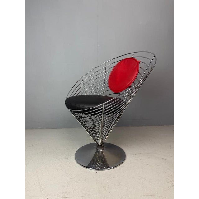 Blue Danish Wire Cone Chair attributed to Verner Panton for Fritz Hansen, 1988 For Sale - Image 8 of 14
