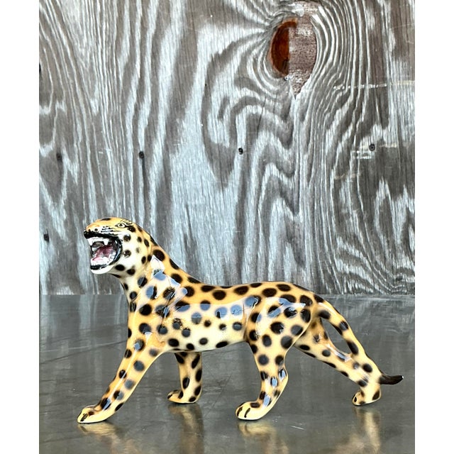 Hollywood Regency Vintage Italian Glazed Ceramic Leopard Figurine For Sale - Image 3 of 11