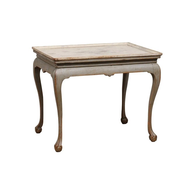 1750s Swedish Rococo Gray Painted Tea Table with Tray Top and Ball and Claw Feet For Sale - Image 11 of 12