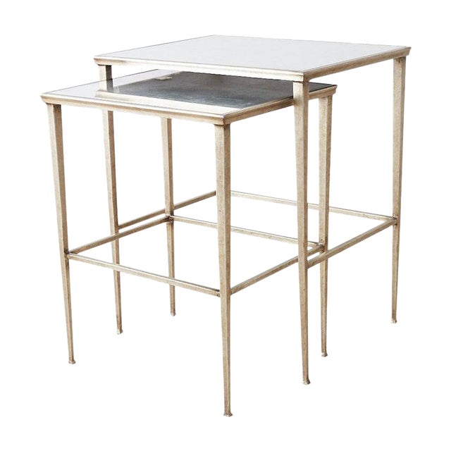 Pair Of Silvered Iron Nesting Tables With Mirrored Tops Chairish