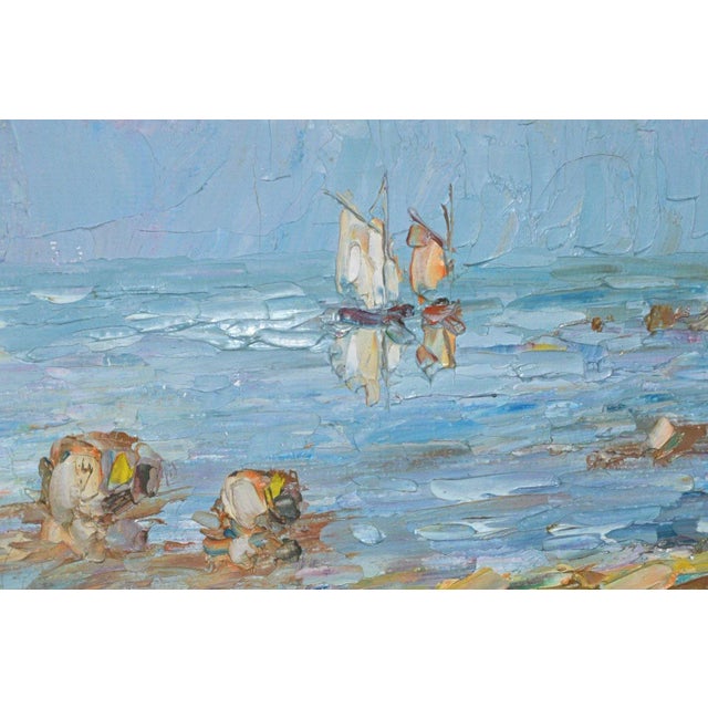 1920s Early 20th Century Blue Water Landscape Oil on Canvas Painting Plein Air Gold Frame For Sale - Image 5 of 11
