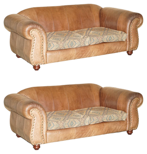 Set of Vintage Scottish Castle Brown Leather Sofa from Thomas Lloyd