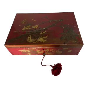 Late 19th Century Antique Red Lacquer Sewing Box