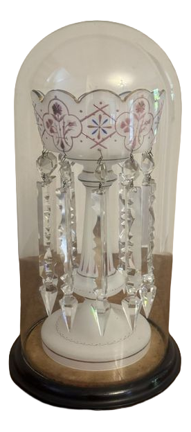 Antique Victorian Glass Lustre and Glass Dome, 1880, Set of 2