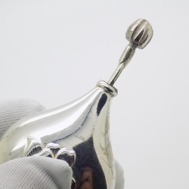Vintage Italian Handmade Genuine Silver Teardrop Shaped Perfume Bottle With Flower Design For Sale - Image 4 of 10