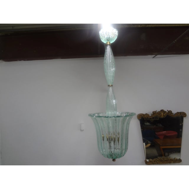 Vintage Murano Glass Lantern By Barovier & Toso. This lovely mid century Murano glass lantern is made of a soft green...