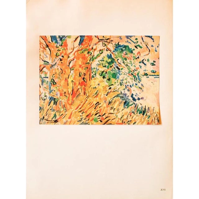 An excellent period offset lithograph, print, of painting "Les Platanes" (The Platanes, 1907) by Maurice de Vlaminck....