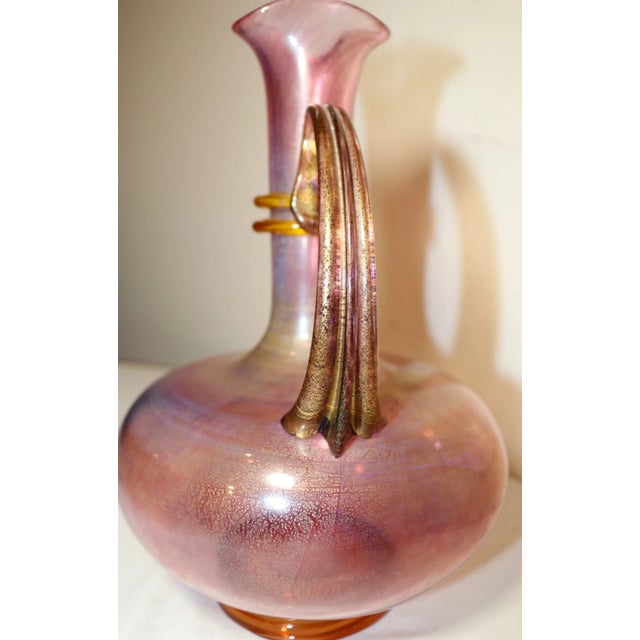 Pink Original Hand Blown Michael J. Schunke Nine Iron Studios Art Glass Vase Ewer For Sale - Image 8 of 12