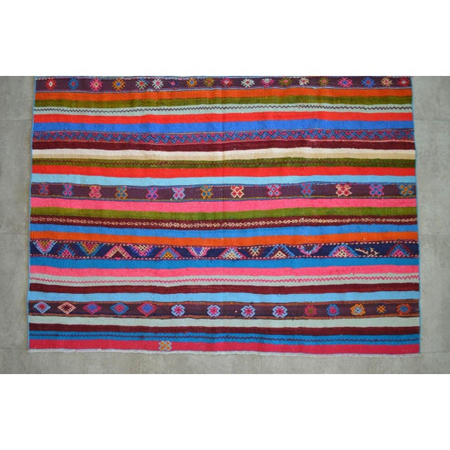 1970s Turkish Kilim Hand Woven Braided Area Rug - 5′5″ × 10′9″ For Sale - Image 9 of 11