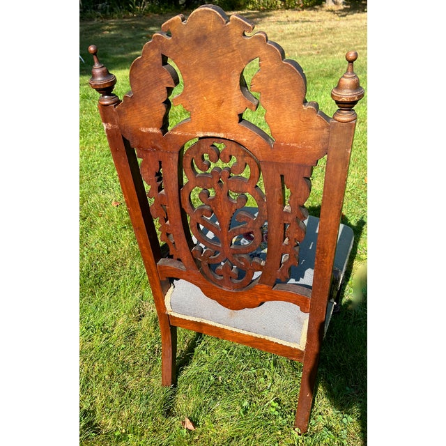 Victorian Slipper Chair Harvest Vine Carved Walnut Needlepoint Seat Attributed to Thomas Brooks. For Sale In Providence - Image 6 of 8