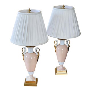 Frederick Cooper Urn Table Lamps With Gold Swan Handles in Mauve, a Pair For Sale