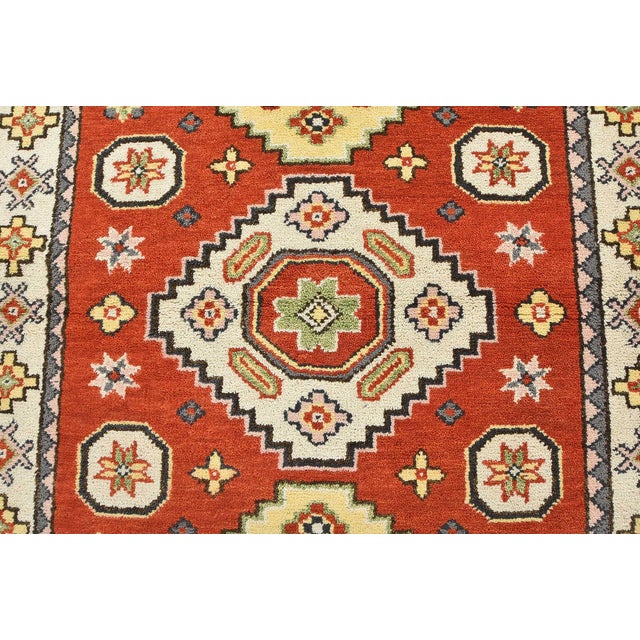 2020s Kazak Rug 4'2'' X 6'1'' Orange Wool Tribal Hand-Knotted Oriental Carpet For Sale - Image 5 of 12