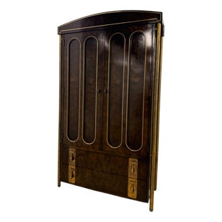 William Doezema for Mastercraft Burl Wood & Brass Armoire, 1970s For Sale