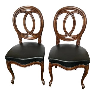 1990s Traditional Italian Wood and Leather Seat Side Chairs - a Pair For Sale