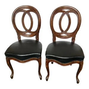1990s Traditional Italian Wood and Leather Seat Side Chairs - a Pair