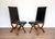 A pair of superb quality, extremely rare and very impressive spanish black leather and oak dining chairs in lovely...