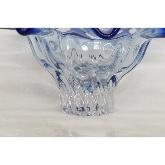 Shannon Crystal Designs of Ireland Clear With Blue Ruffled Rim Bowl Poland For Sale - Image 10 of 13