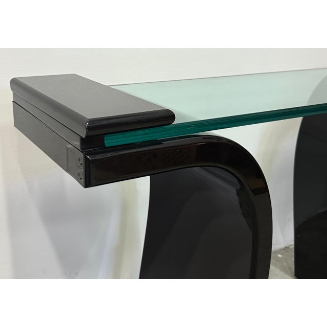 1980s Italian Postmodern Lacquered Wood and Glass Console For Sale - Image 4 of 6