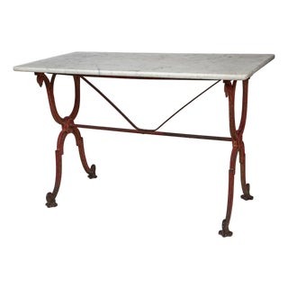 French Bistro Table by Delpeche Freres, Marble Top, Cast Iron Base, Circa 1900 For Sale