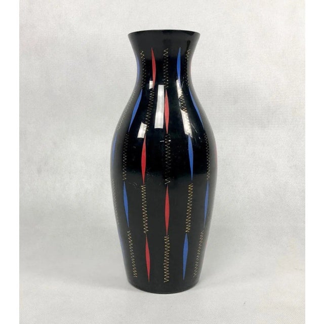 Hand Painted Black Glass Vase from Veb Kunstglas Arnstadt, 1970s, in Very Good conditions. Designed 1970 to 1979 This...