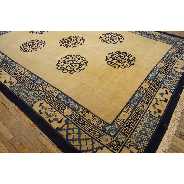 19th Century Chinese Peking Carpet ( 9' x 11'8'' - 275 x 355 ) Antique Peking Chinese Geometric Ivory Beige Cream White...