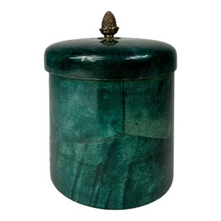 Mid 20th Century Turquoise Cylindrical Goatskin Lidded Box in the Style of Aldo Tura For Sale