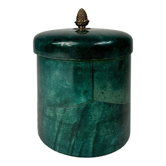 Mid 20th Century Turquoise Cylindrical Goatskin Lidded Box in the Style of Aldo Tura For Sale
