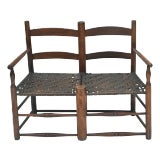 19th Century Ladder Back Small Bench With Split Woven Seats For Sale