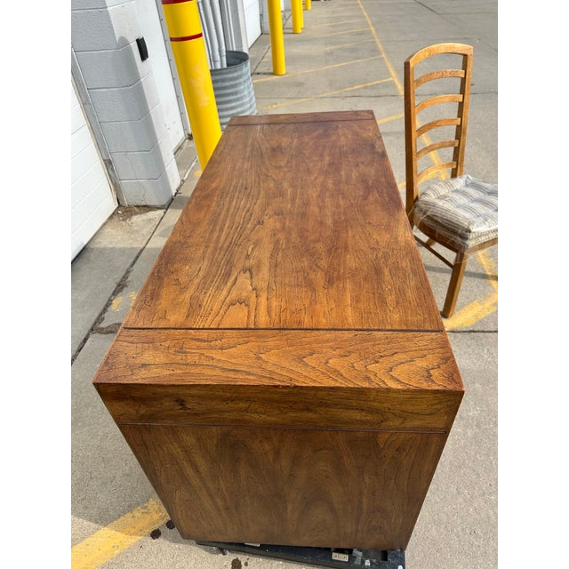 Campaign 1980s Drexel Heritage Woodbriar Collection Campaign 7 Drawer Desk & Chair For Sale - Image 3 of 16